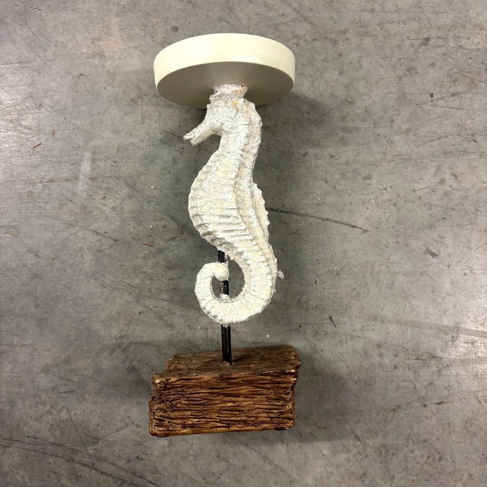 Coastal Seahorse Pillar Candle Holder Ivory Resin Beach Nautical Decor 9" Tall - Picture 3 of 8